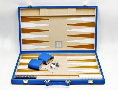 Backgammon a valigetta blu, in pelle