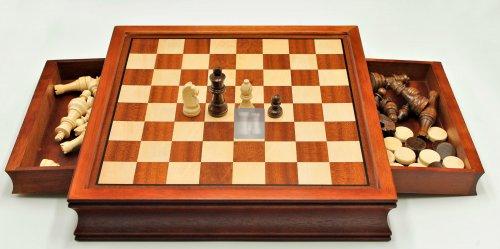 Chessboard in mahogany, with drawers