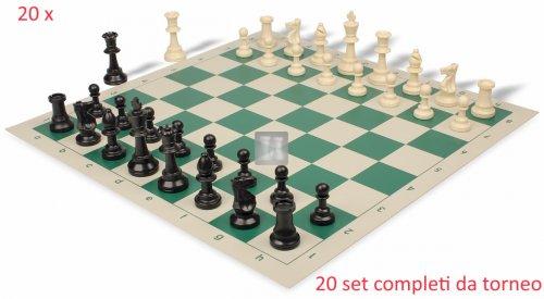 20 x Completi da torneo Scacchi doppio/triplo piombo + Scacchiera bianco/verde