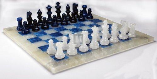 Alabaster Chess Set blue/white cm 26x26