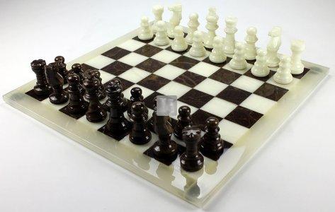 Alabaster Chess Set brown/white cm 37x37