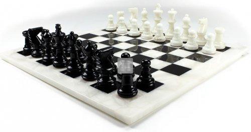 Completo scacchi in alabastro bianco/nera cm 26x26