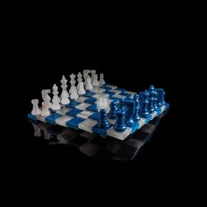 Alabaster Sloped chess Set blue/white cm 32x32