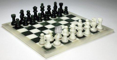 Alabaster Chess pieces green/white King mm.78 (only pieces)
