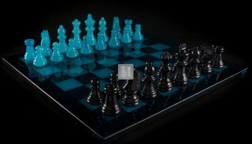 Completo scacchi in alabastro blu/nero