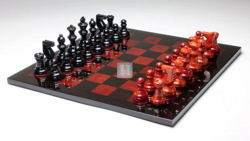 Completo scacchi in alabastro rosso/nero