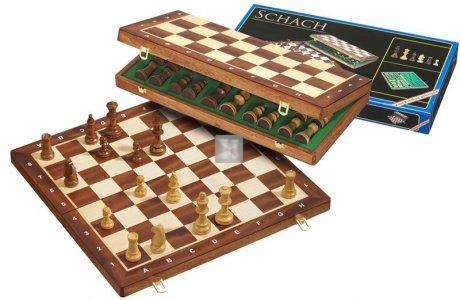 Completo in legno Scacchi Scacchiera pieghevole - 47,5 x 47,5cm.