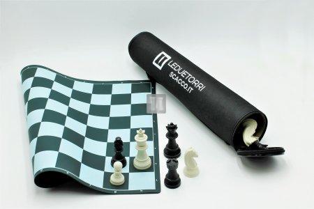 Completo piccolo scacchi + scacchiera bianco/verde scuro, con borsa