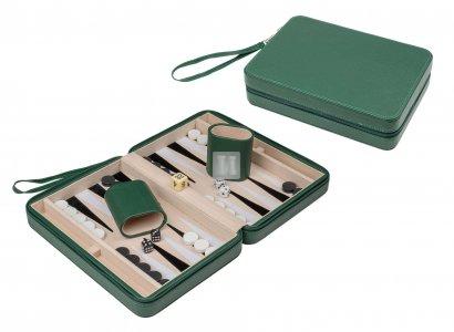 Backgammon da viaggio, verde, in similpelle, magnetico, con maniglia di trasporto