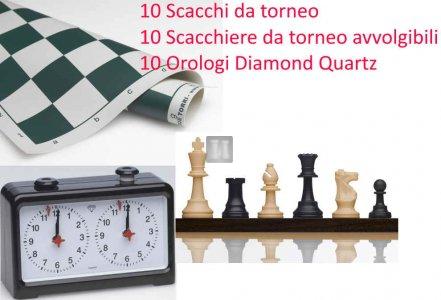 Offerta 10 Scacchi da torneo + 10 Scacchiere da torneo + 10 Orologi - 2TSC33