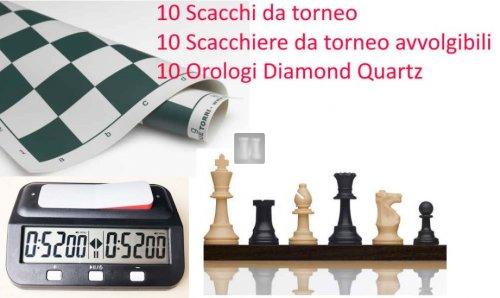 Offerta 10 Scacchi da torneo + 10 Scacchiere da torneo + 10 Orologi - 2TSC33