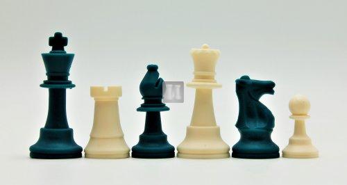 Tournament size silicone chess pieces white or black -green