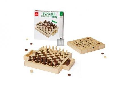 Small trio-game set: chess, checkers, Nine Men's Morris - Dal Negro