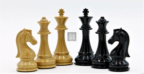 High-quality silver- bronze metal chess pieces; king height: 4.5''