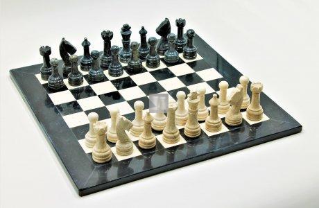Black and Botticino marble chess set