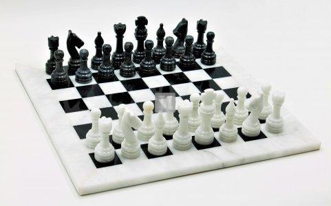 Jet Black and White marble chess set