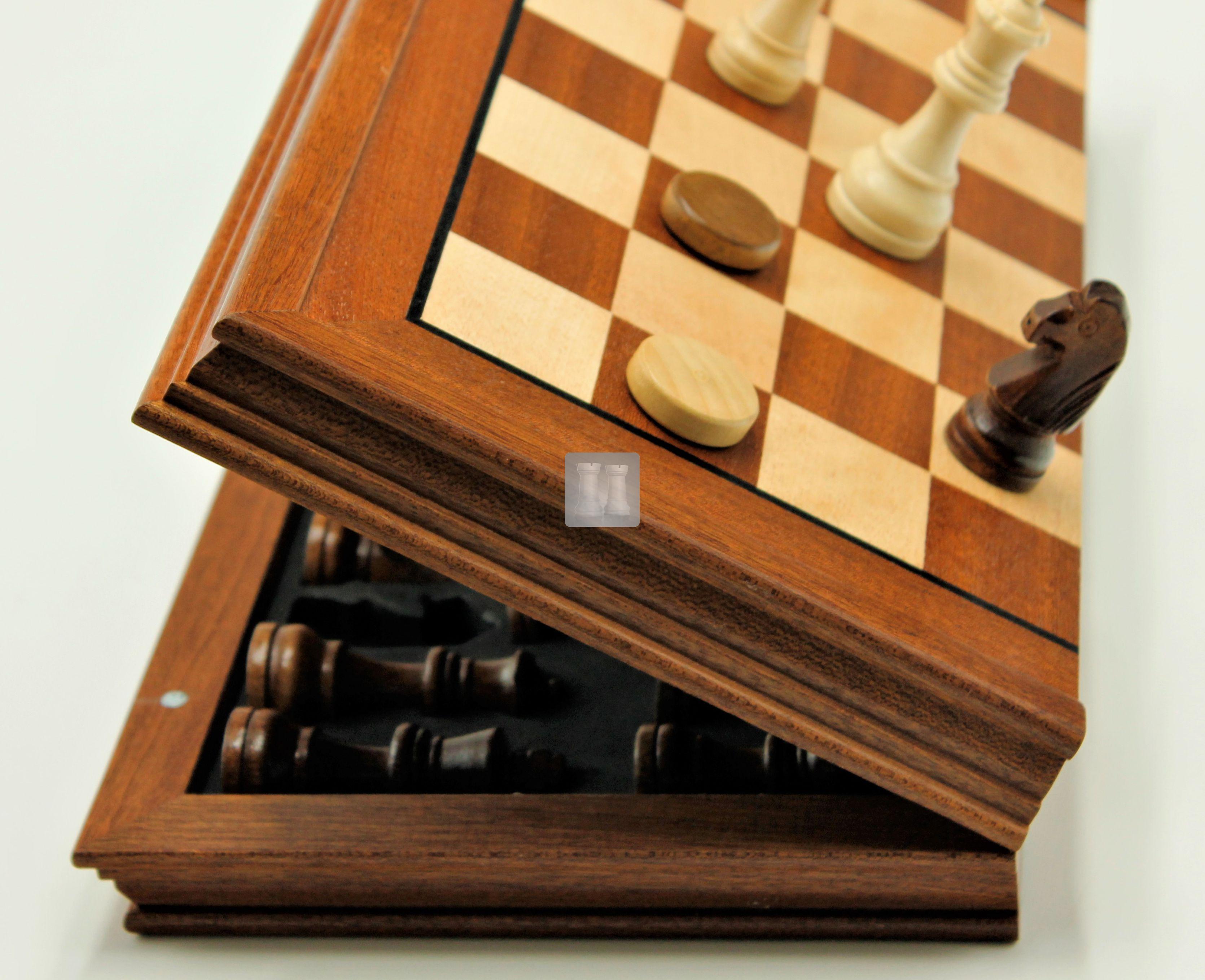 Scacchiera In Legno Magnetica 2 In 1 (Scacchi E Dama) - 39x39 Cm Pieghevole, Portatile, Con Borsa E Pezzi Magnetici